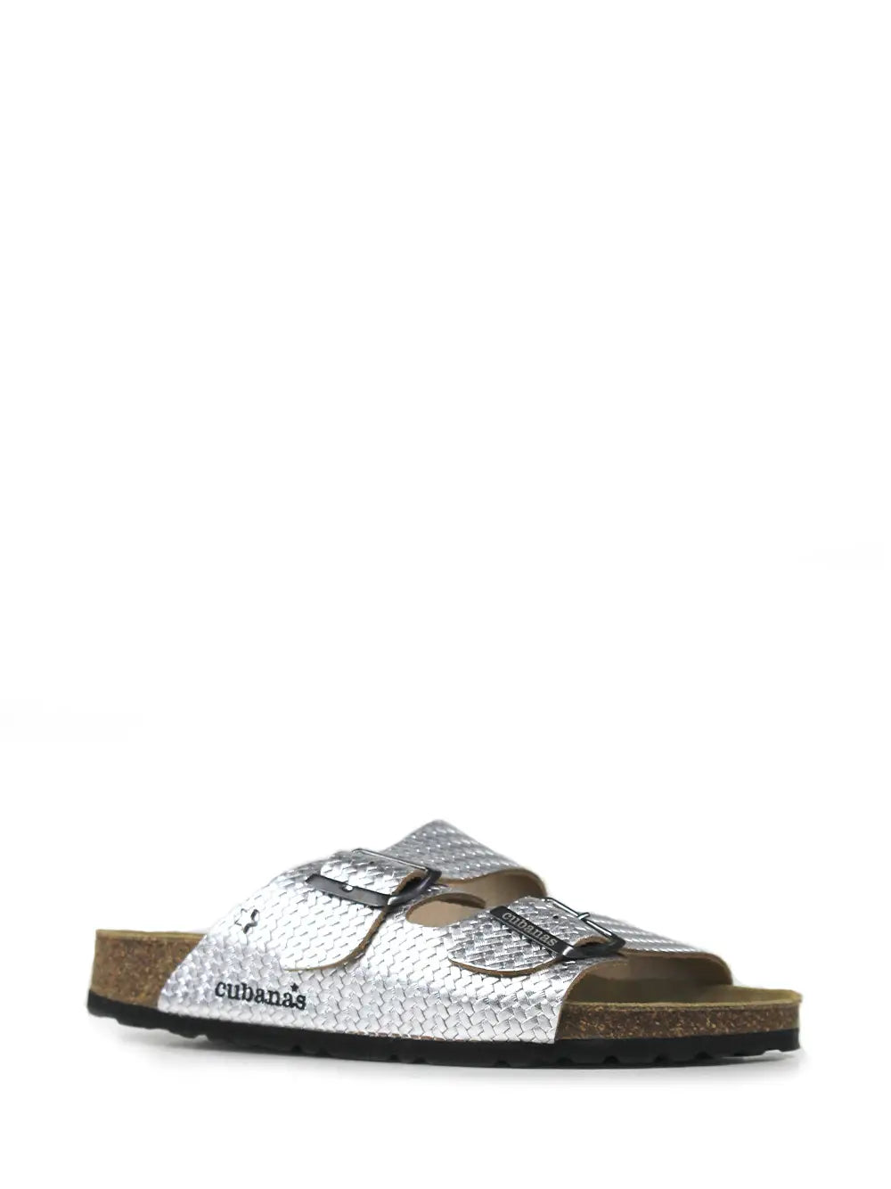 Amalia Sandal in Textured Silver Leather