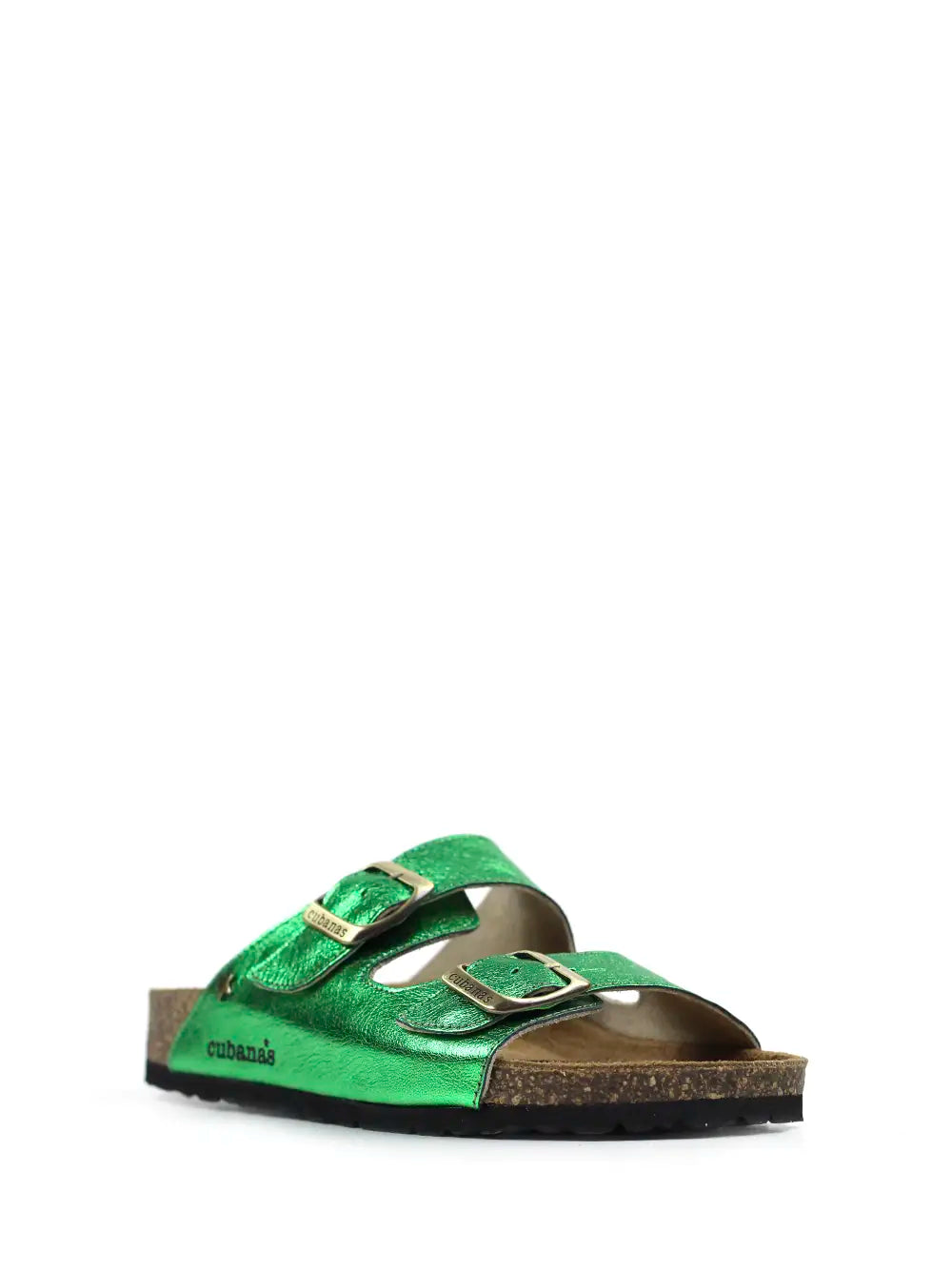 Amalia Sandal in Metallic Green Leather