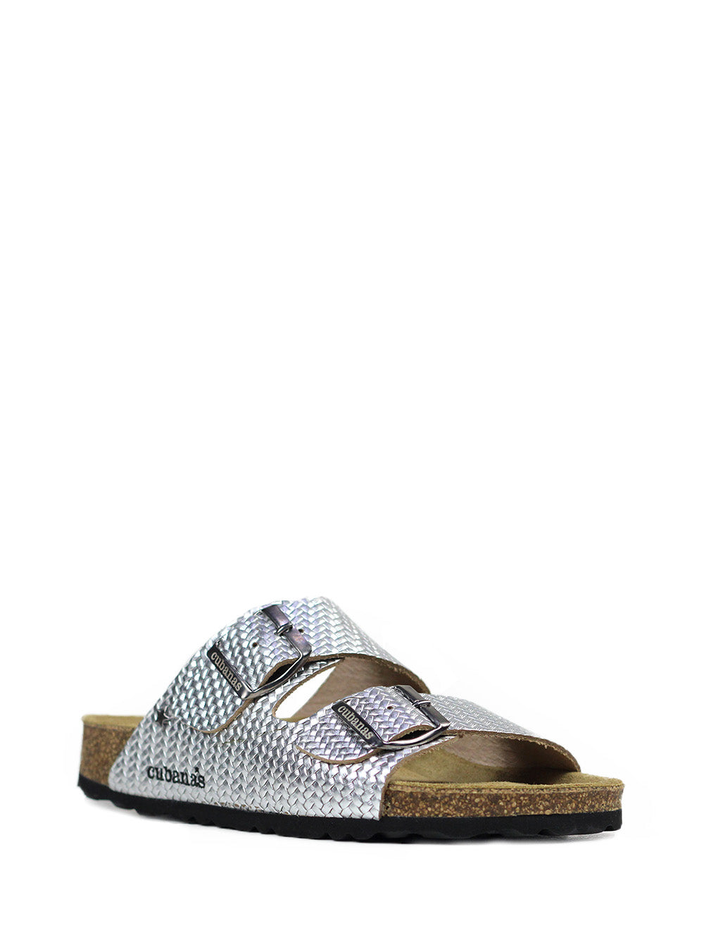 Sandália Amália em Pele Prata com Duas Tiras