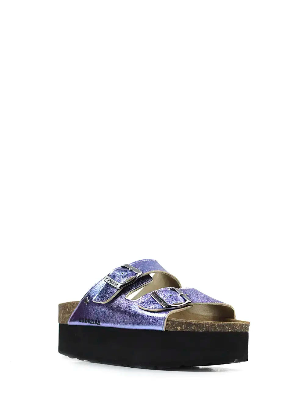 Amalia Platform Sandals in Metallic Purple Leather