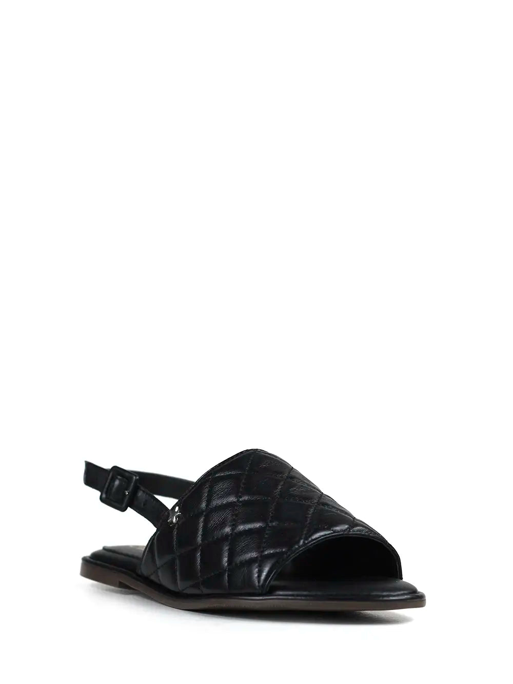 Black Flat Sandal in Textured Leather