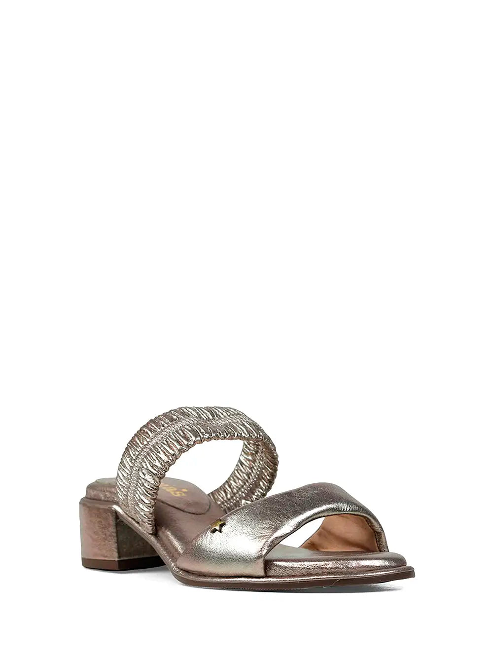 Sandale en cuir argenté et talon bloc