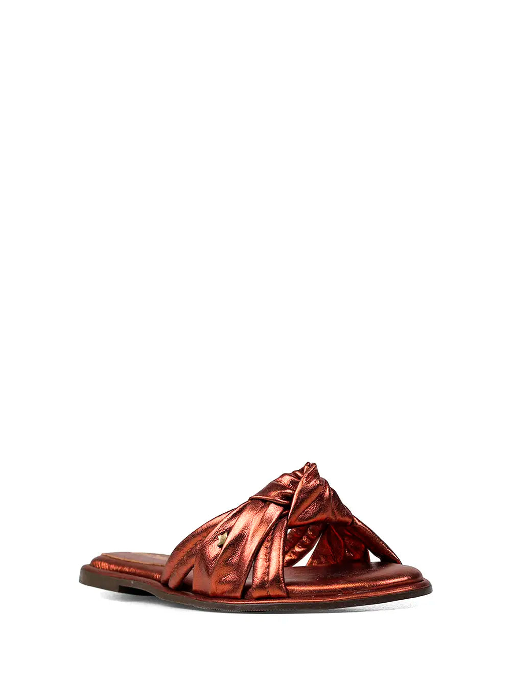 Metallic Brown Leather Sandals with Bow