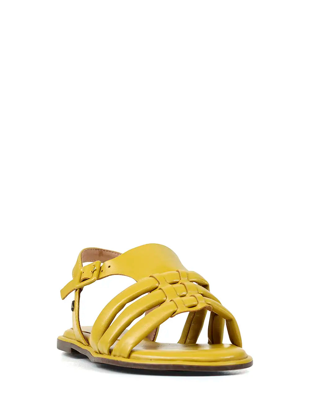 Sandália em Pele Amarela com Tiras Entrançadas