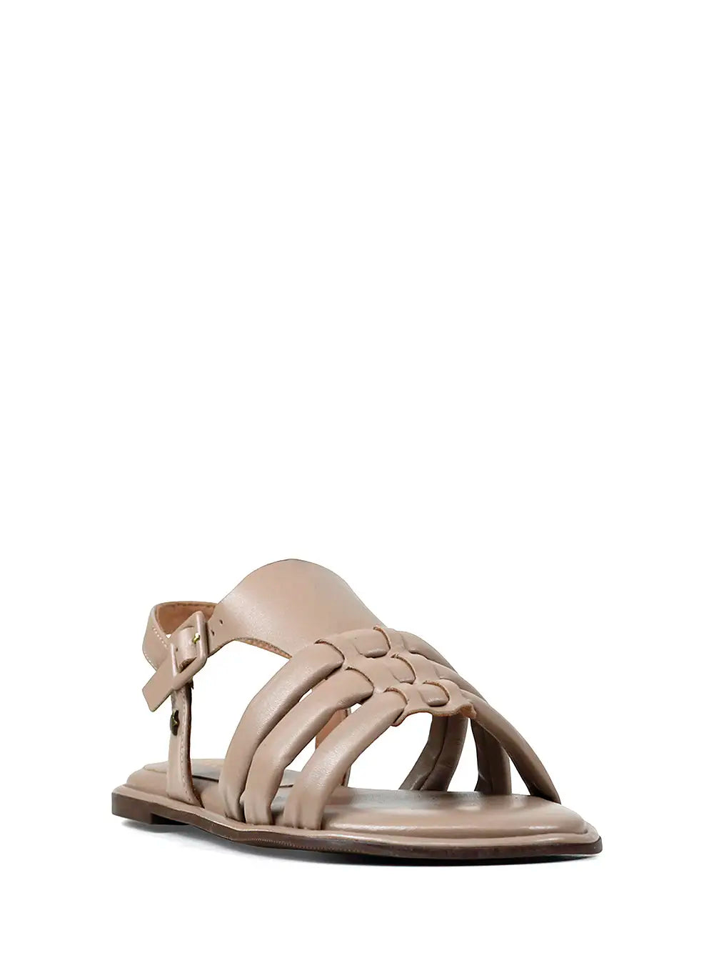 Beige Leather Sandals with Braided Straps