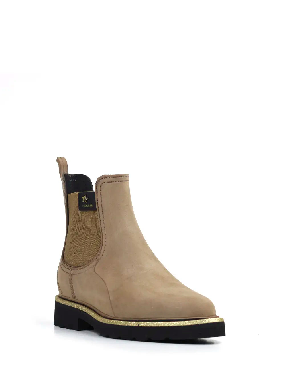 Bota de Agua Marrón con Detalle de Purpurina Dorada