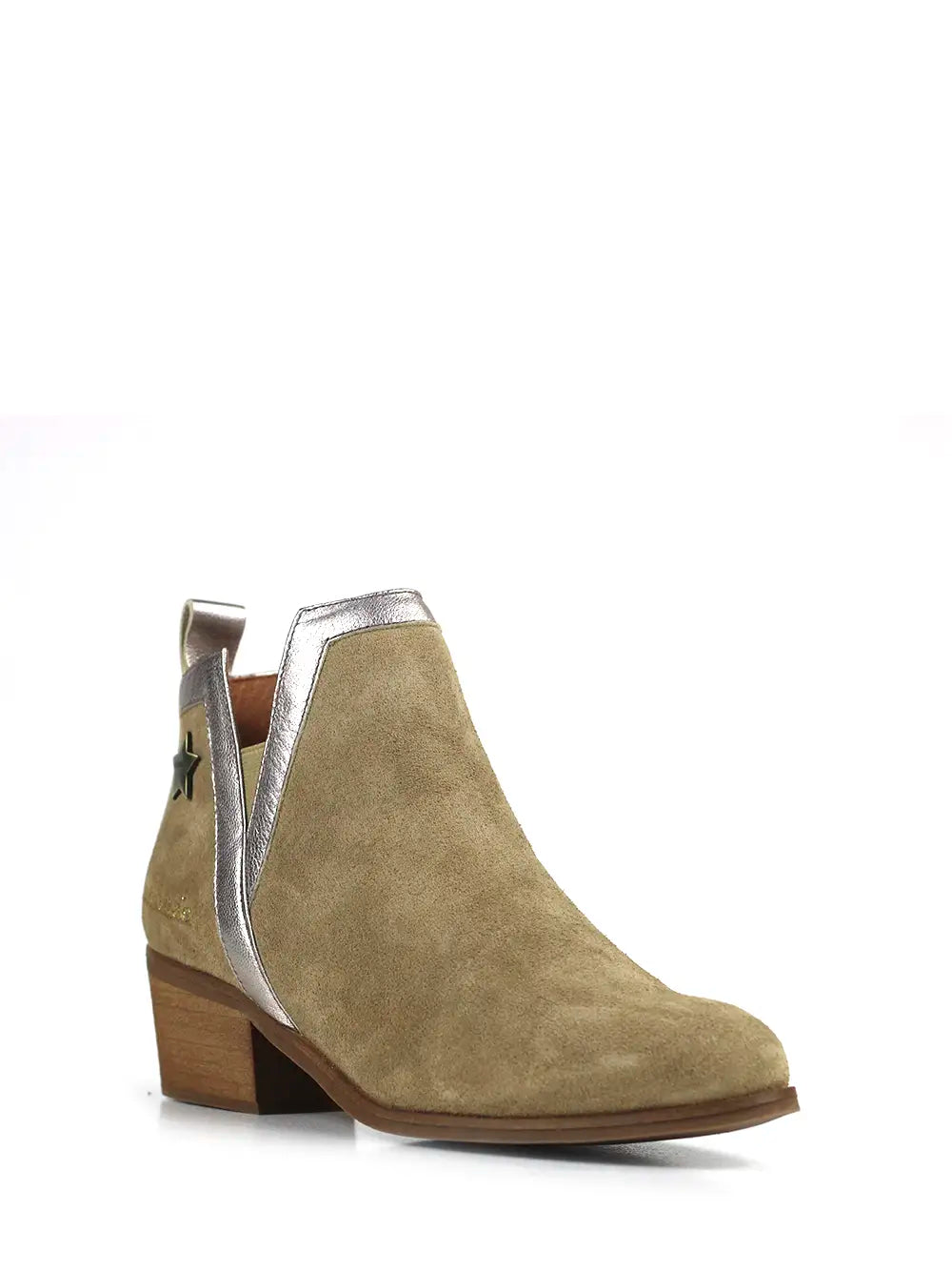 Beige Suede Ankle Boot with Block Heel