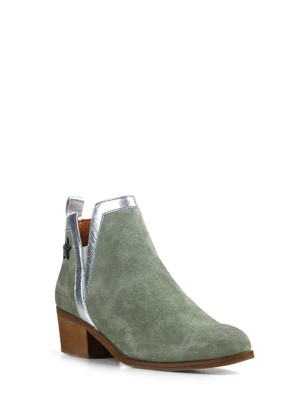 Green suede boot with block heel