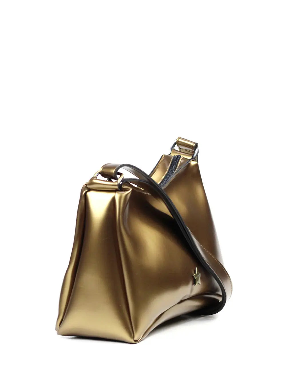 Golden Leather Midi Bag with Shoulder Strap