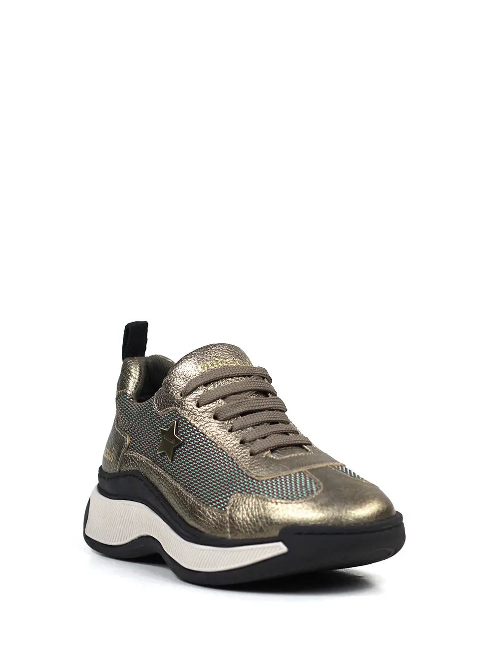 Zapatillas de Piel Dorada con Cordones y Suela Voluminosa