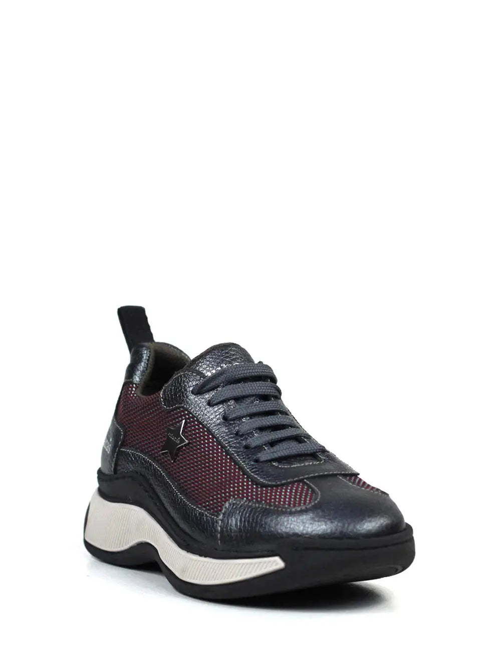 Zapatillas de Piel Plateadas con Cordones y Suela Voluminosa