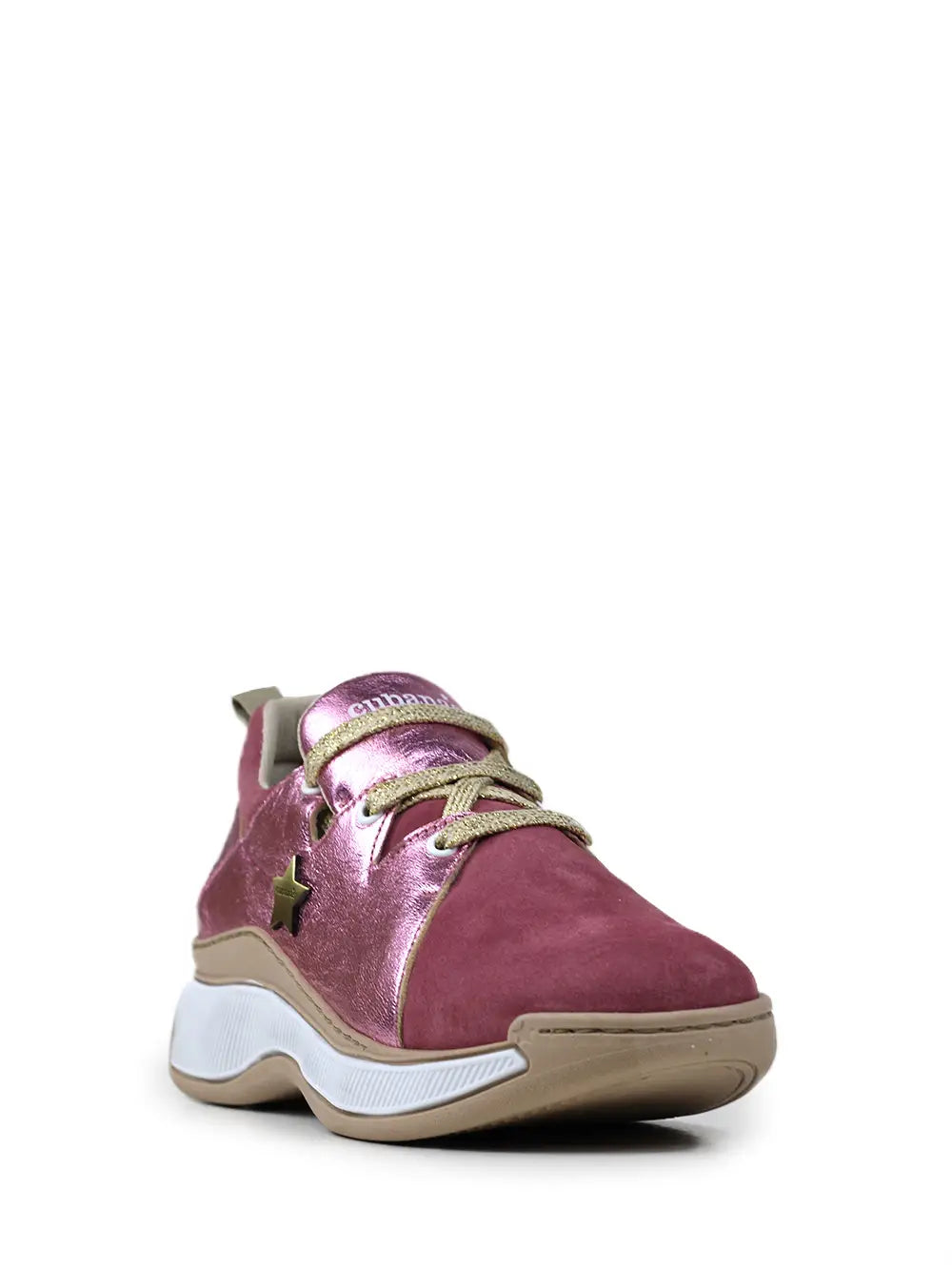 Zapatillas de piel rosa metalizada y suela gruesa