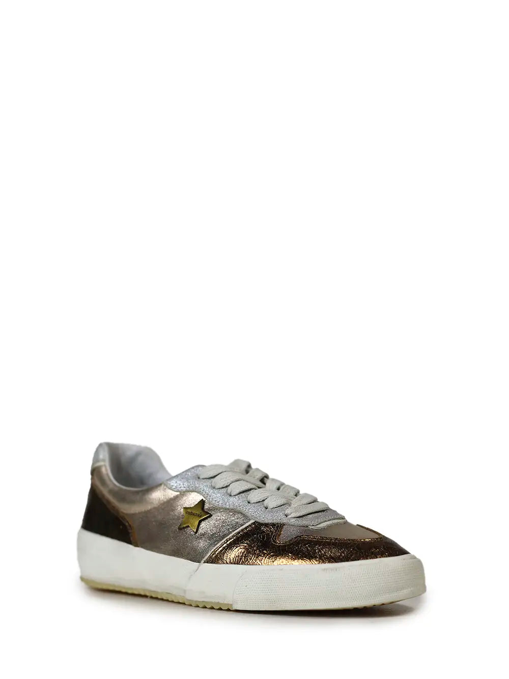 Zapatillas de piel plateadas y doradas