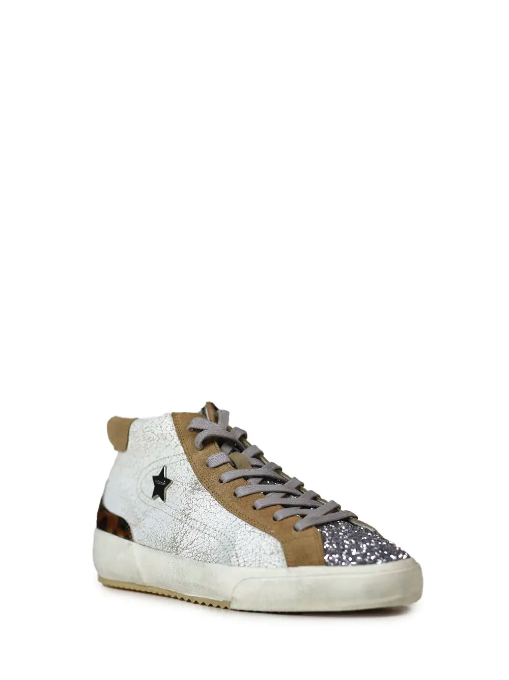 White Leather Sneakers with Glitter