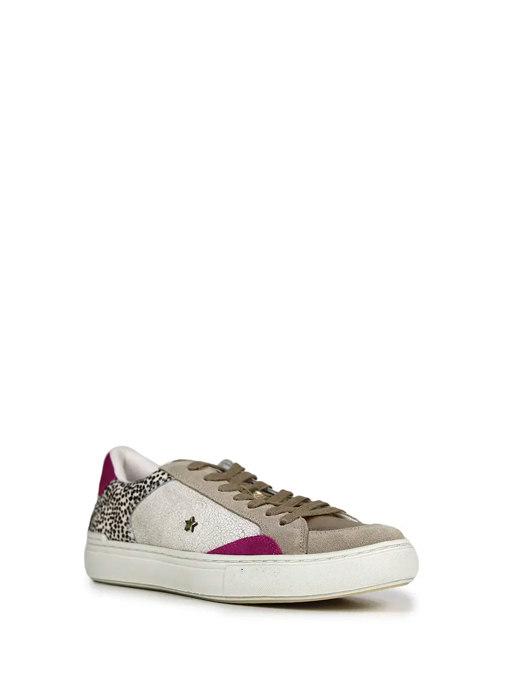 White Leather and Animal Print Fur Trainers