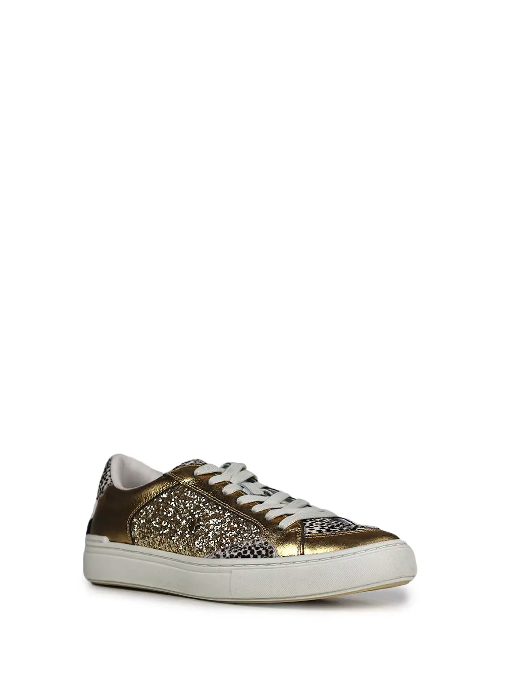 Gold Leather and Animal Print Fur Trainers