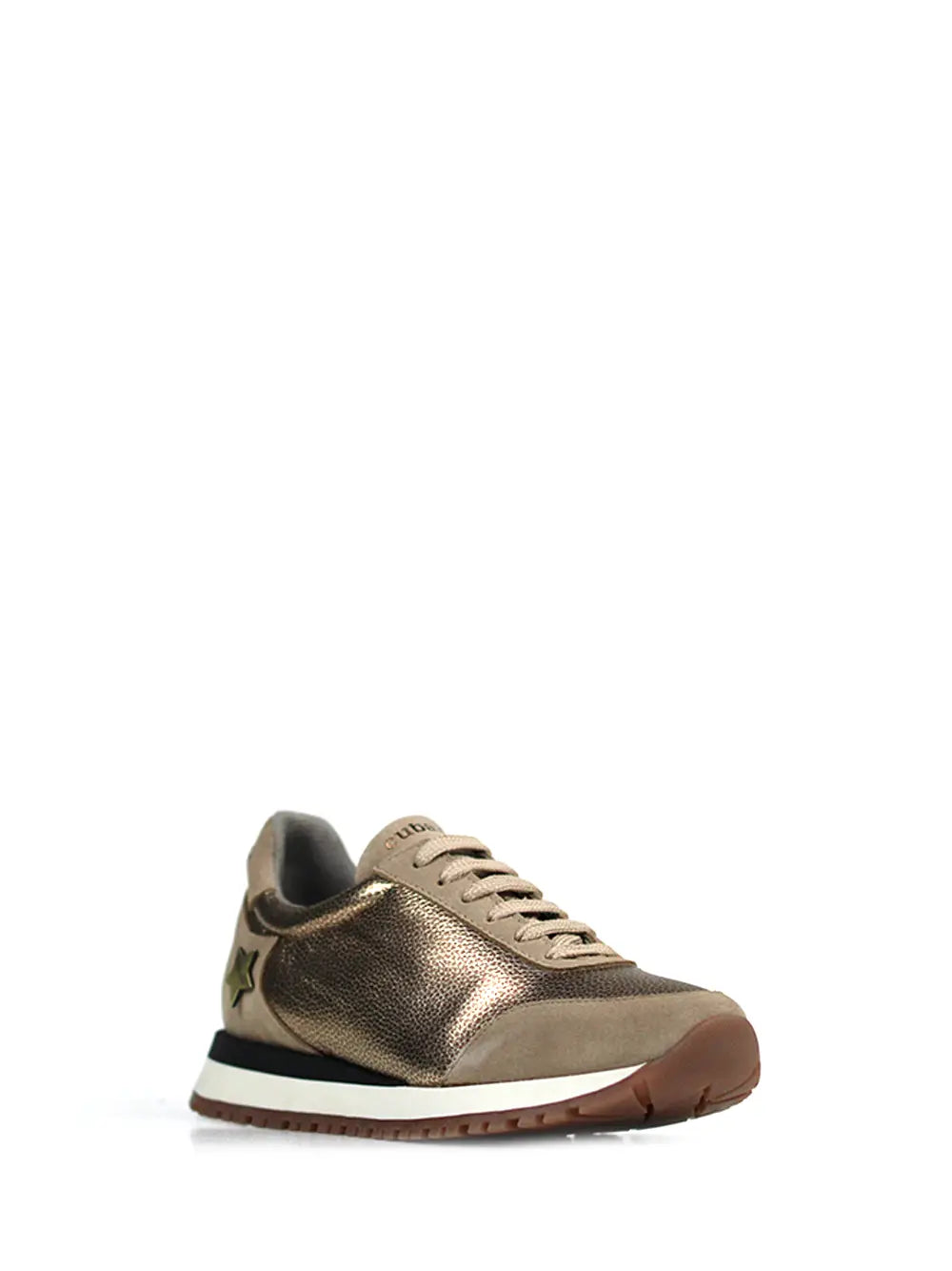 Baskets en Cuir Doré et Daim Beige