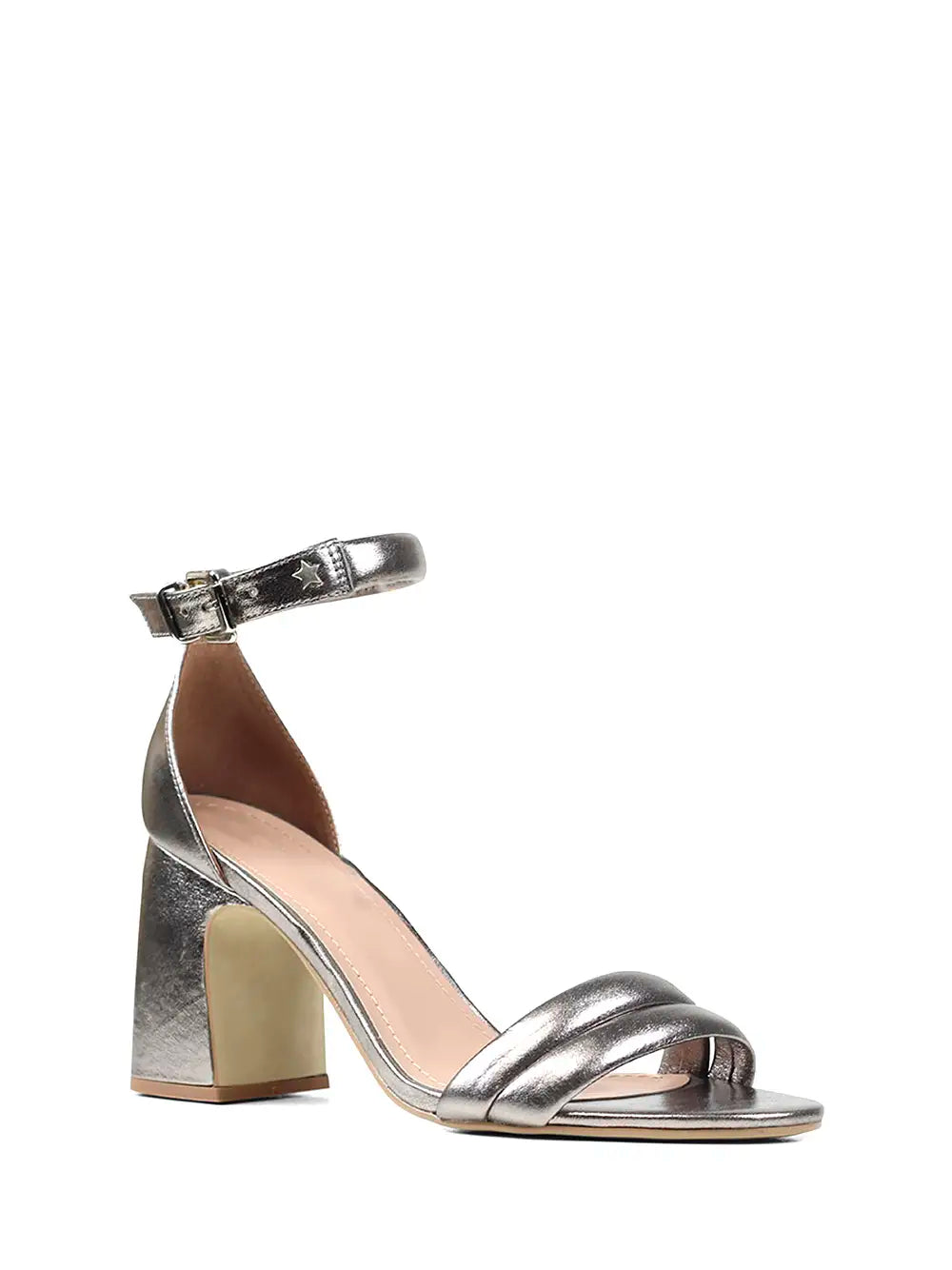 Silver Leather High-Heel Sandals