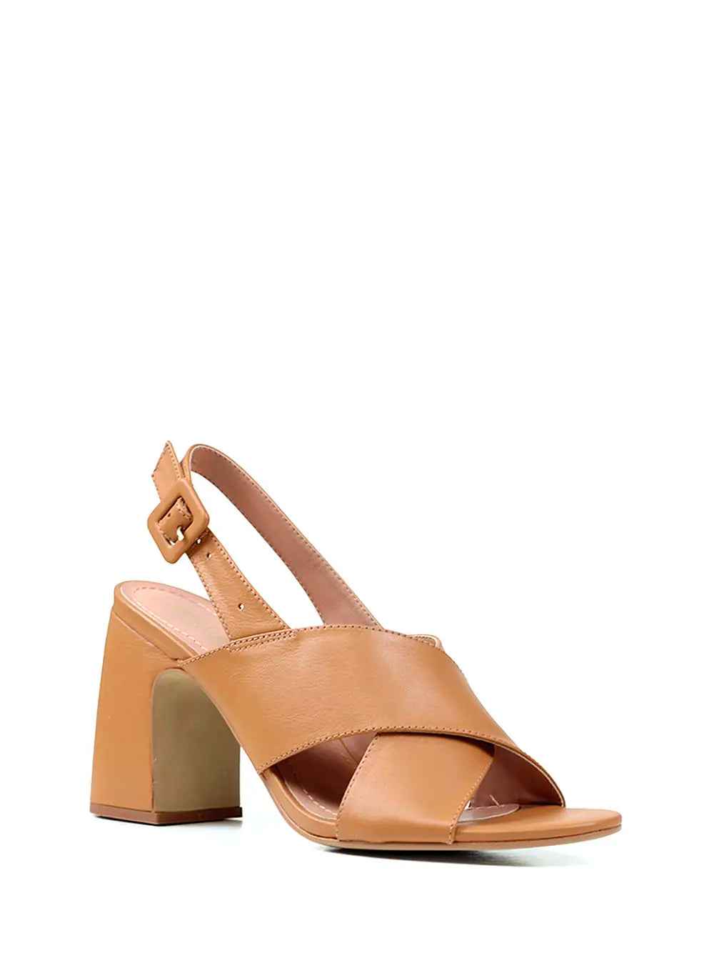Camel Leather Sandals with Crossed Straps