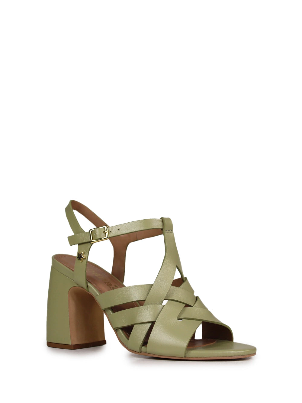 Sandália em Pele Verde e Tiras