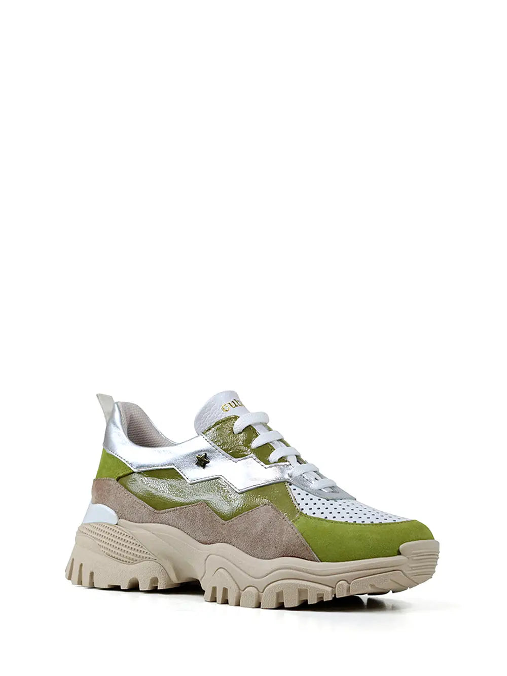 Green Leather and Suede Sneakers with Tractor Sole