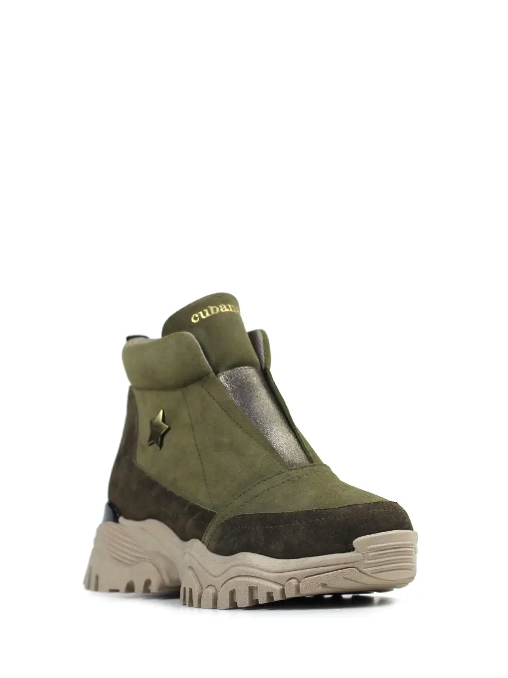 Green Suede Sneakers with Metallic Elastic