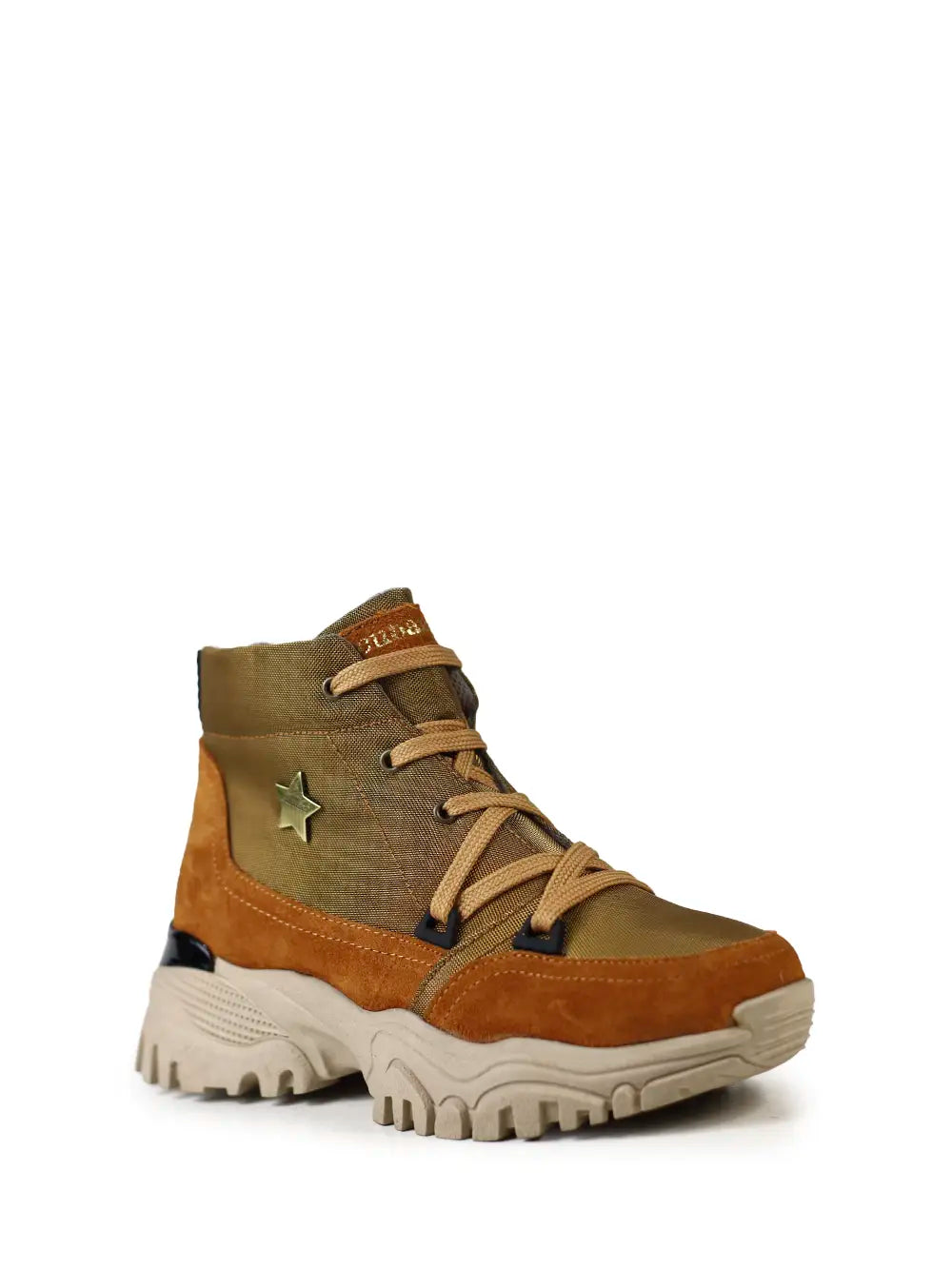 Ténis em Tecido Castanho e Camurça