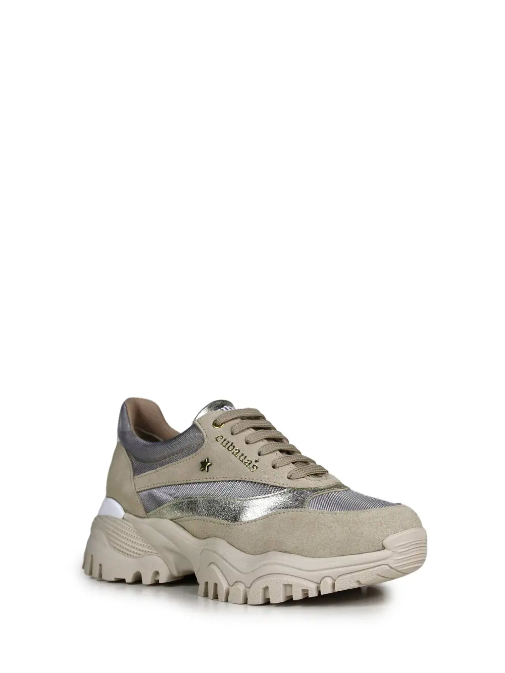 Beige Suede Sneakers with Tractor Sole