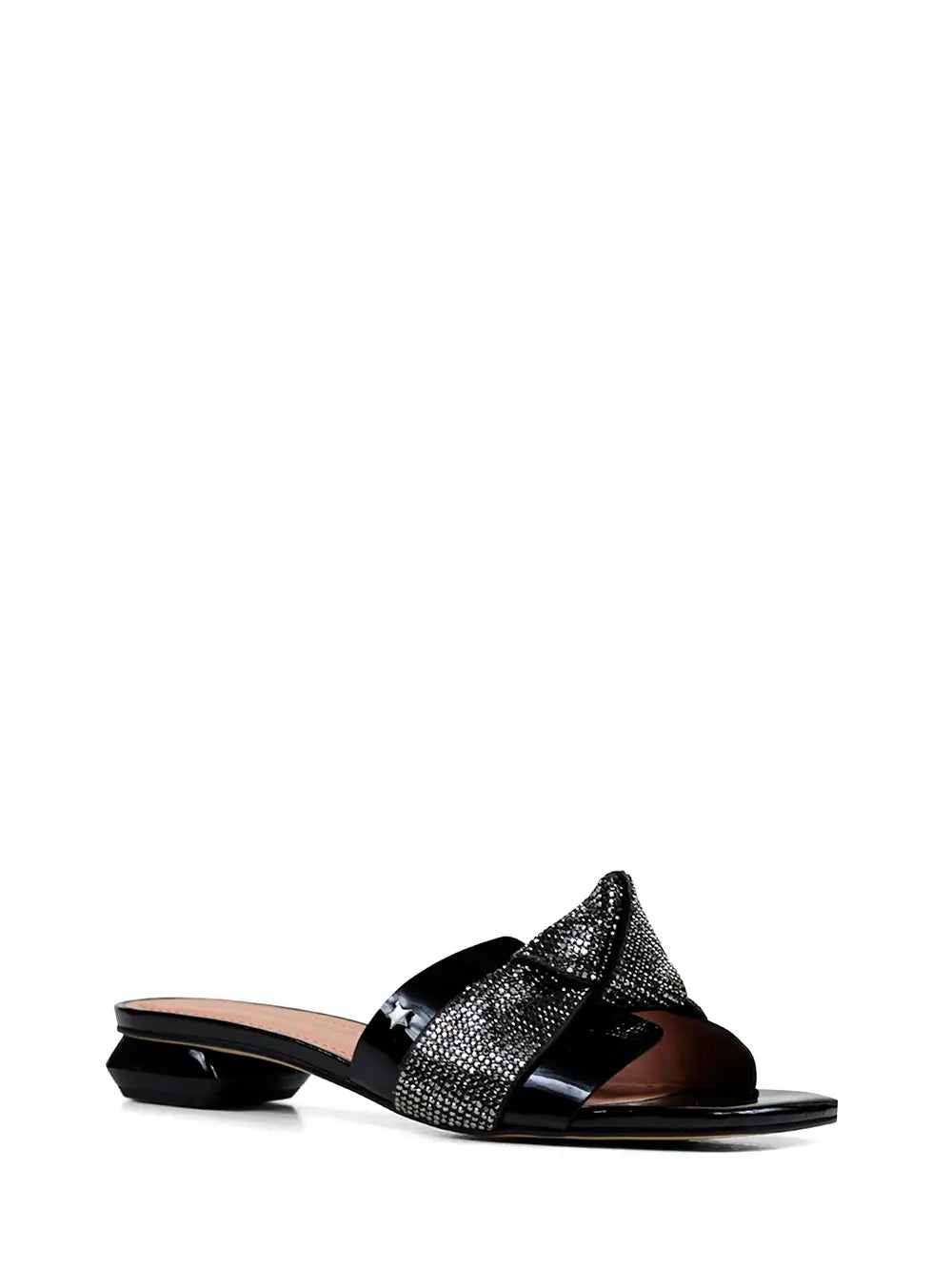 Sandalia Negra de Piel con Tira de Strass