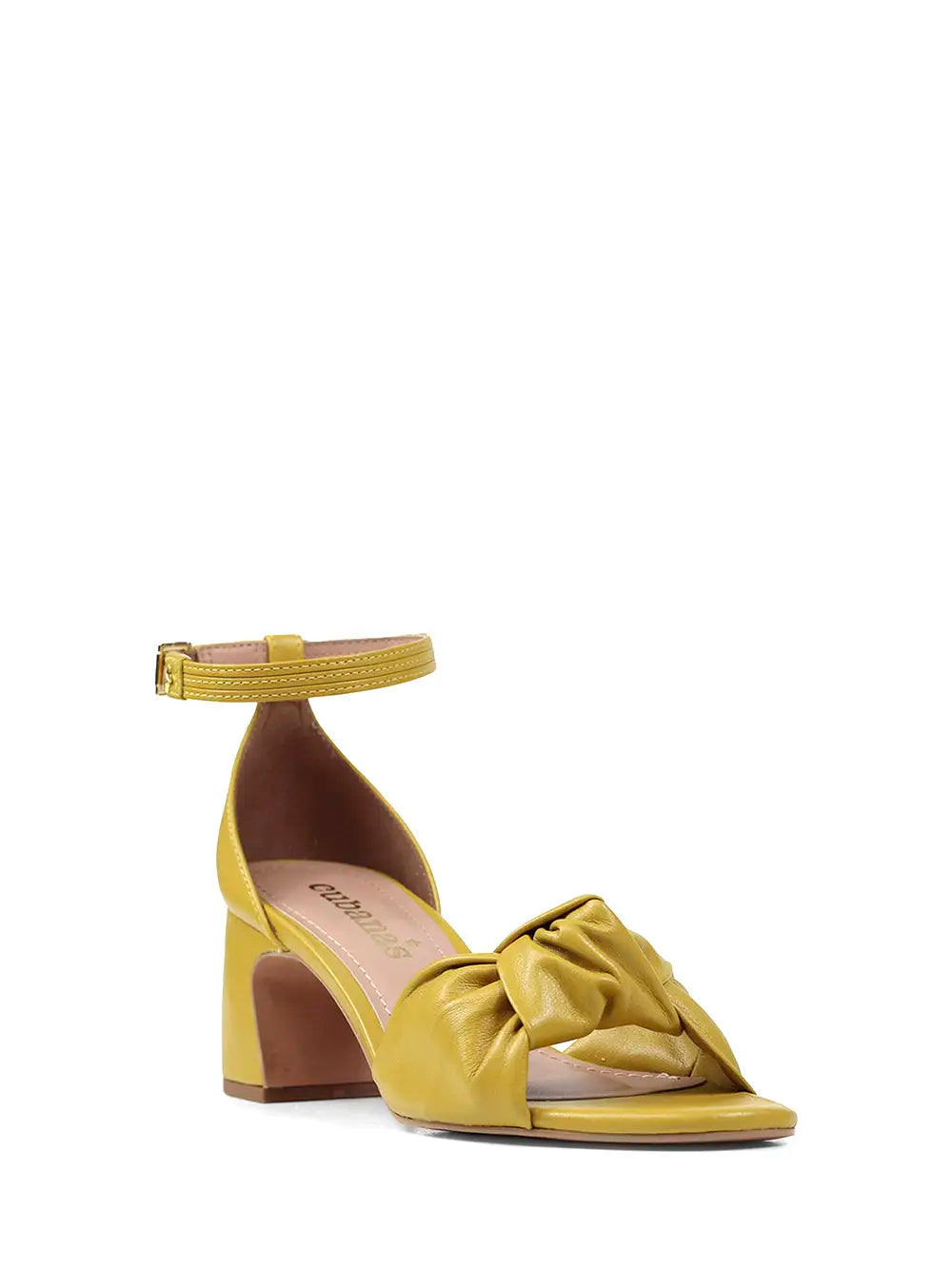 Yellow Leather Sandal with Mid-height Heel