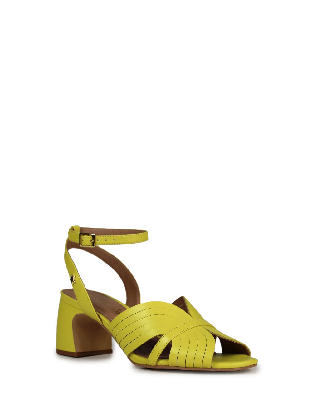 Sandália em Pele Amarela e Tiras