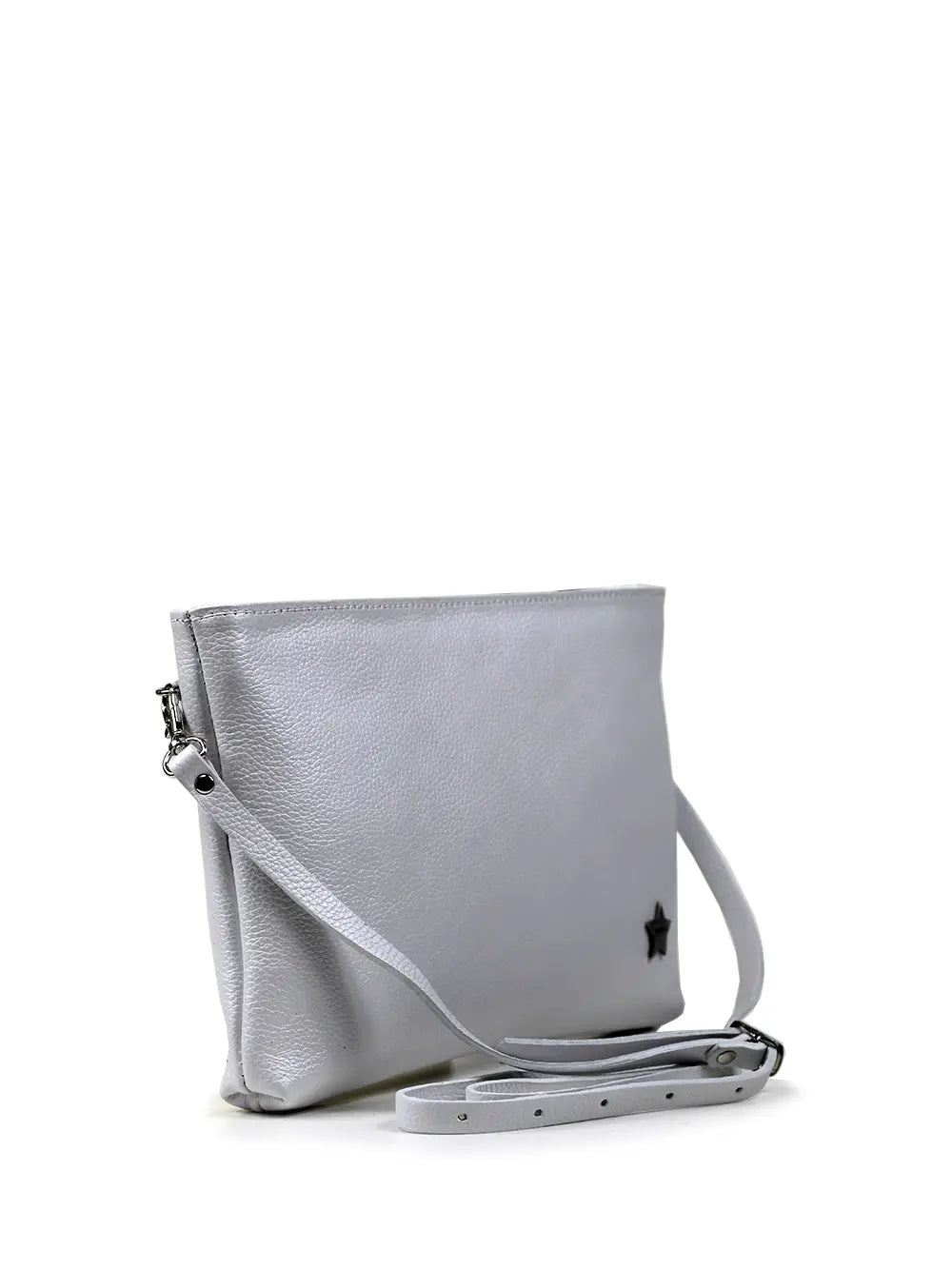 White Metallic Leather Bag with Shoulder Strap
