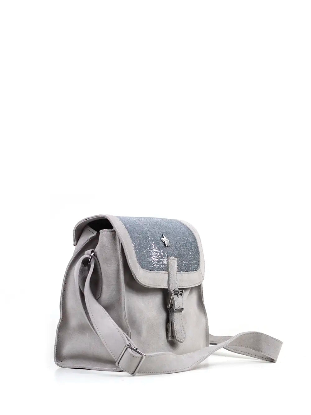 Grey Suede and Silver Glitter Bag