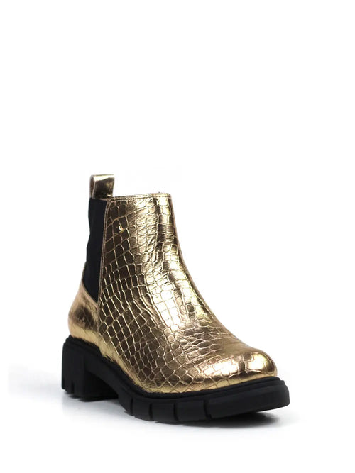 Goldener Lederstiefel mit Kroko-Effekt