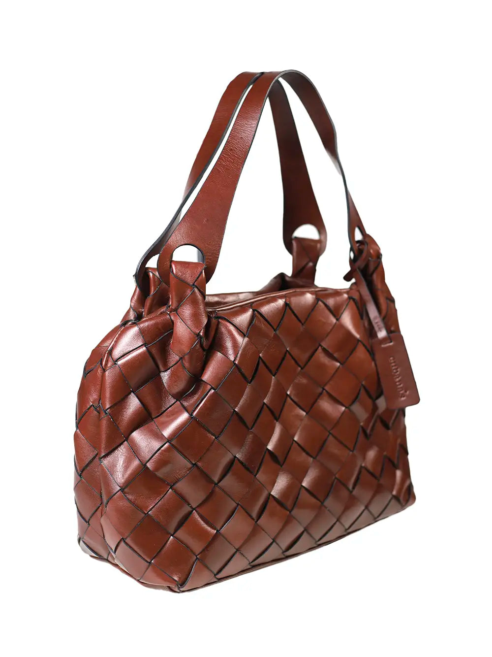 Mochila de piel trenzada marrón