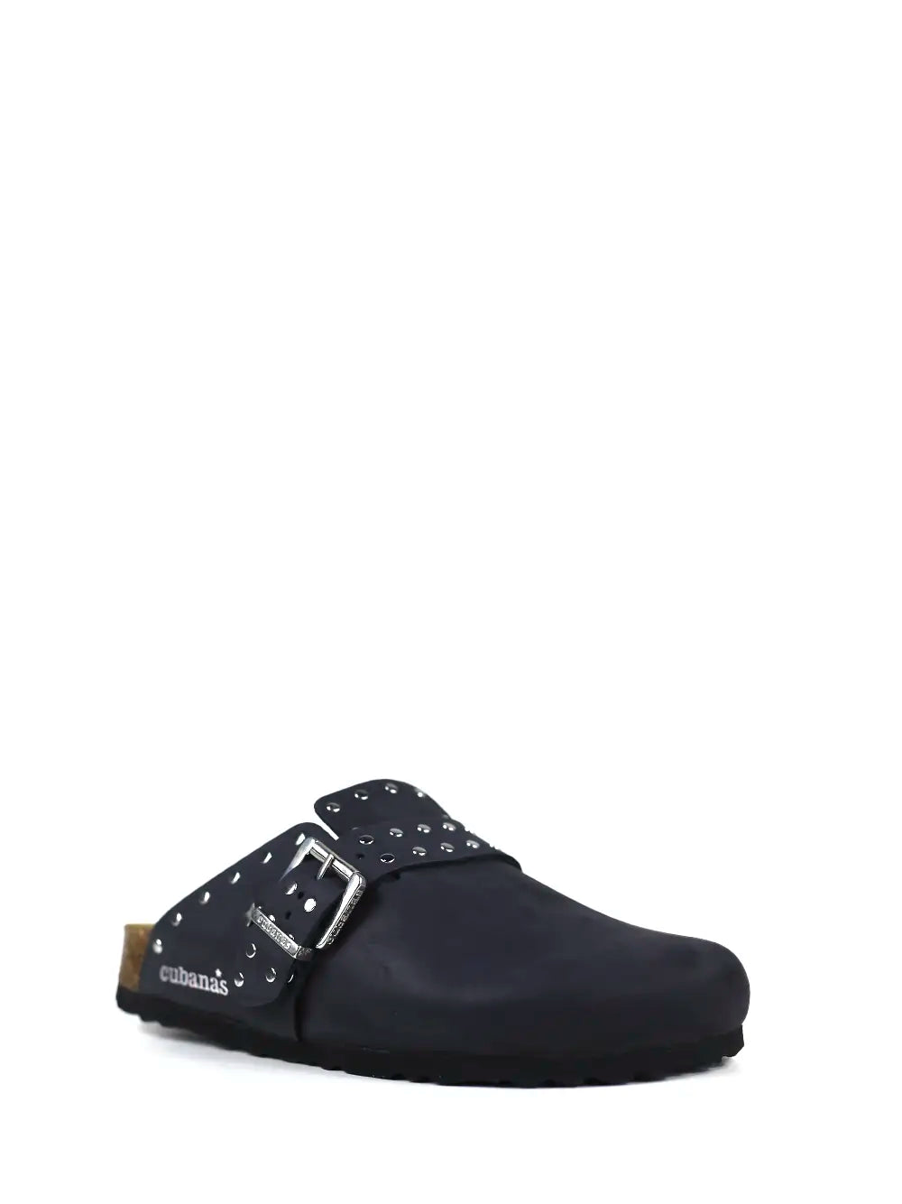 Sandalias María en Piel Negra y Tachuelas
