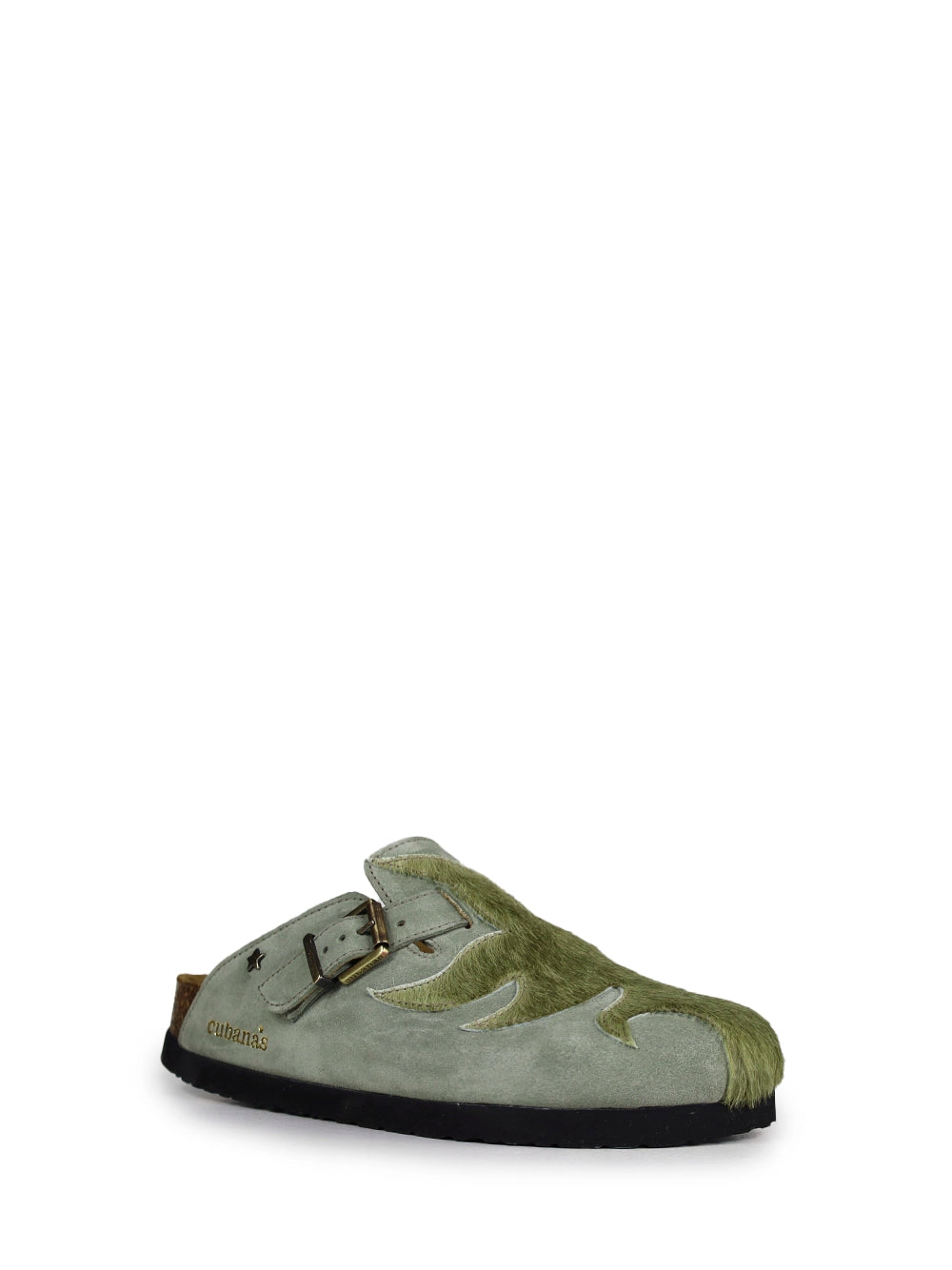 Sandale Maria en Daim et Fourrure Verts