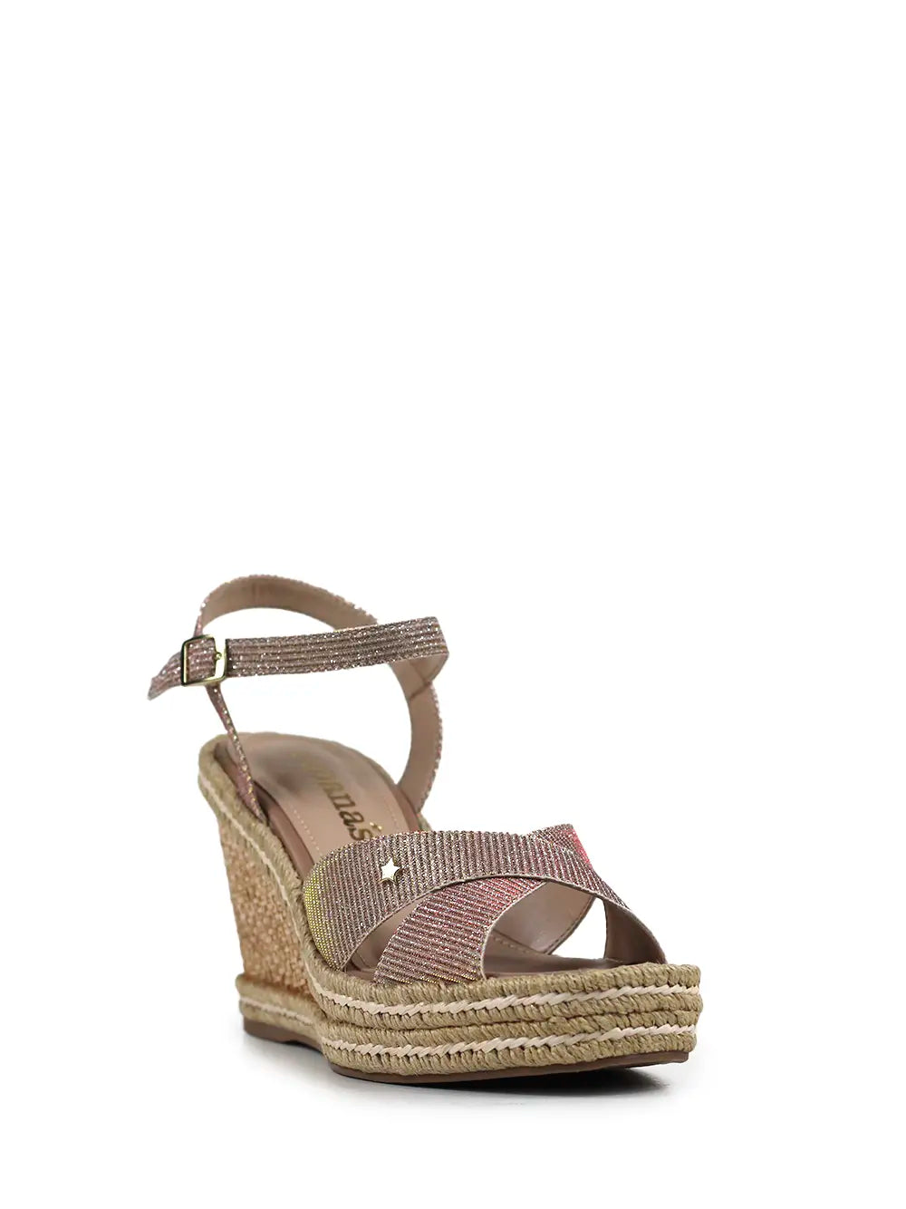 Sandália em Tecido Beige com Glitter