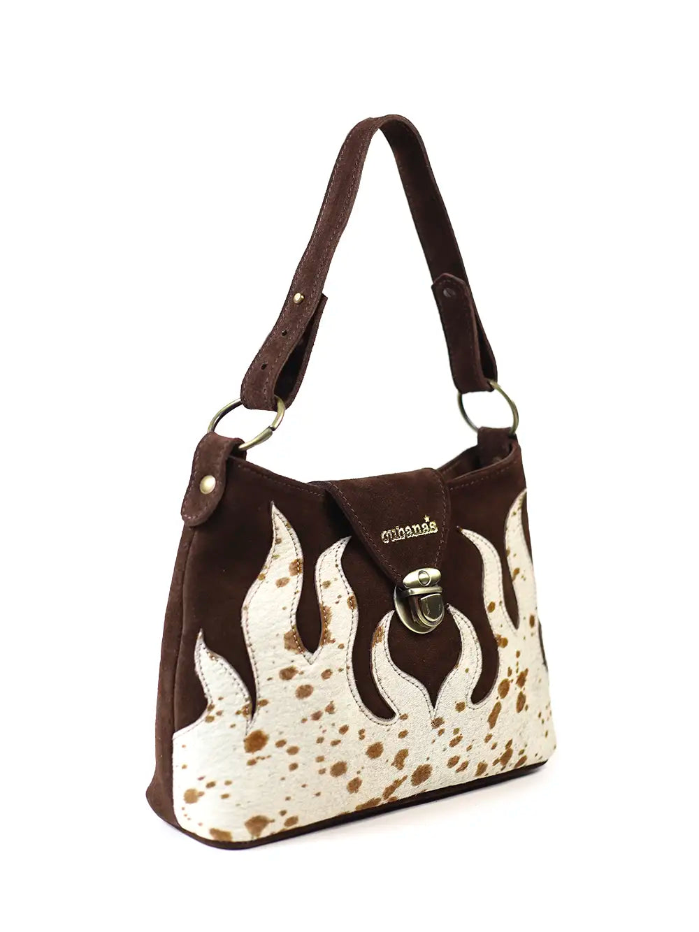 Brown Suede and Cow Print Bag