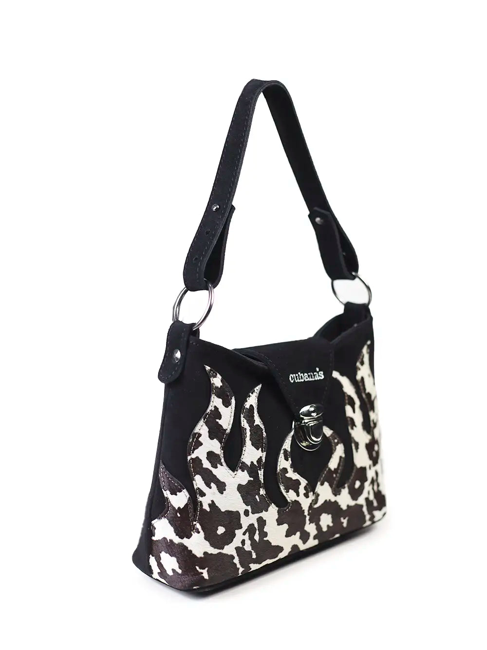 Black Suede and Cow Animal Print Bag