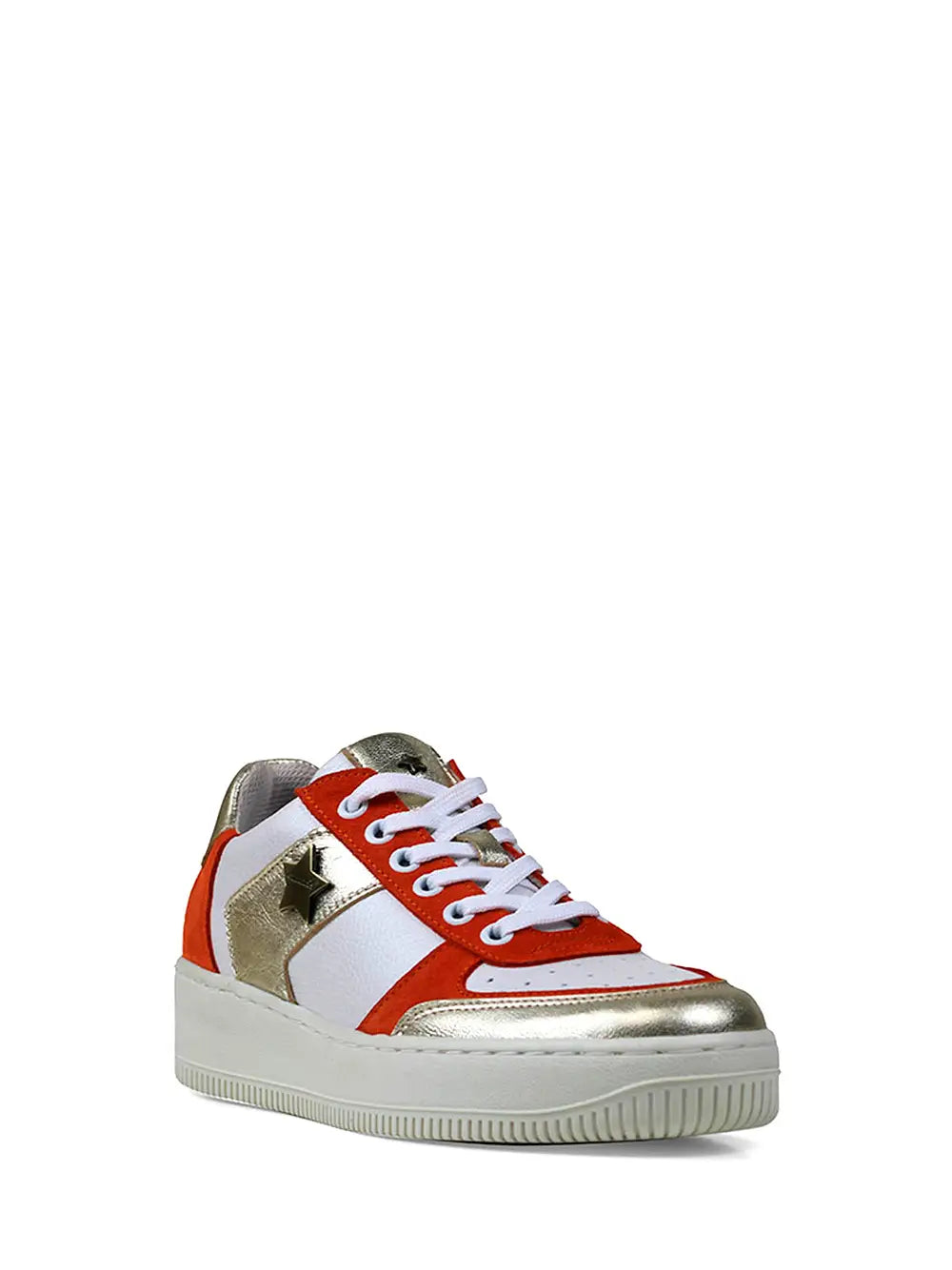 Zapatillas de Piel Naranja y Blanca con Suela Plana