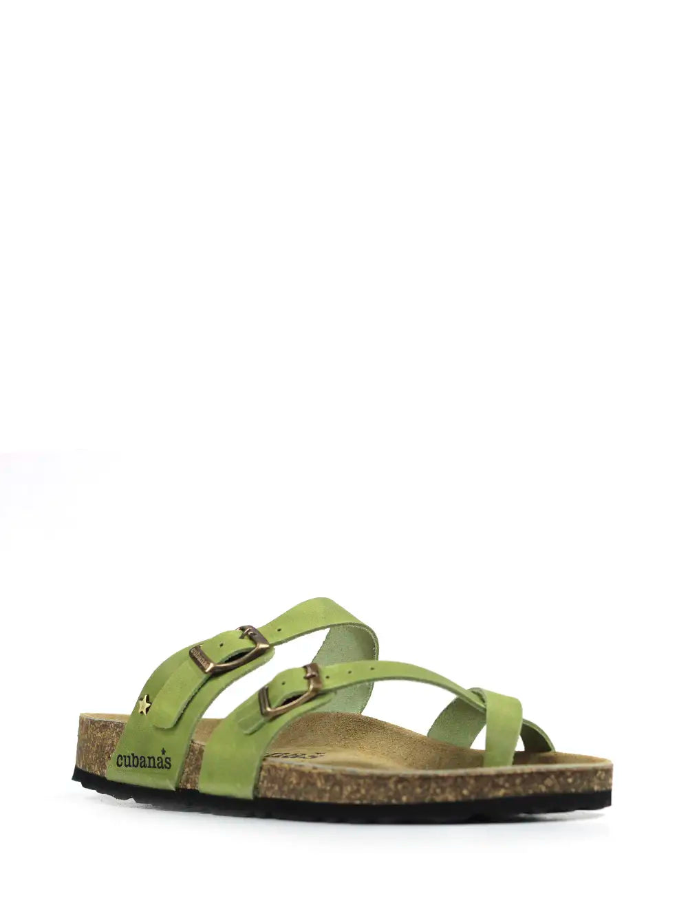 Nazare Sandals in Green Leather with Straps