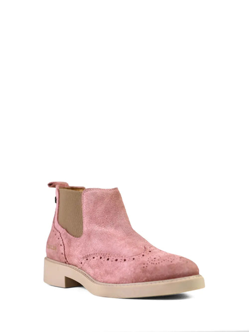 Rosa Wildlederstiefel mit beiger Sohle