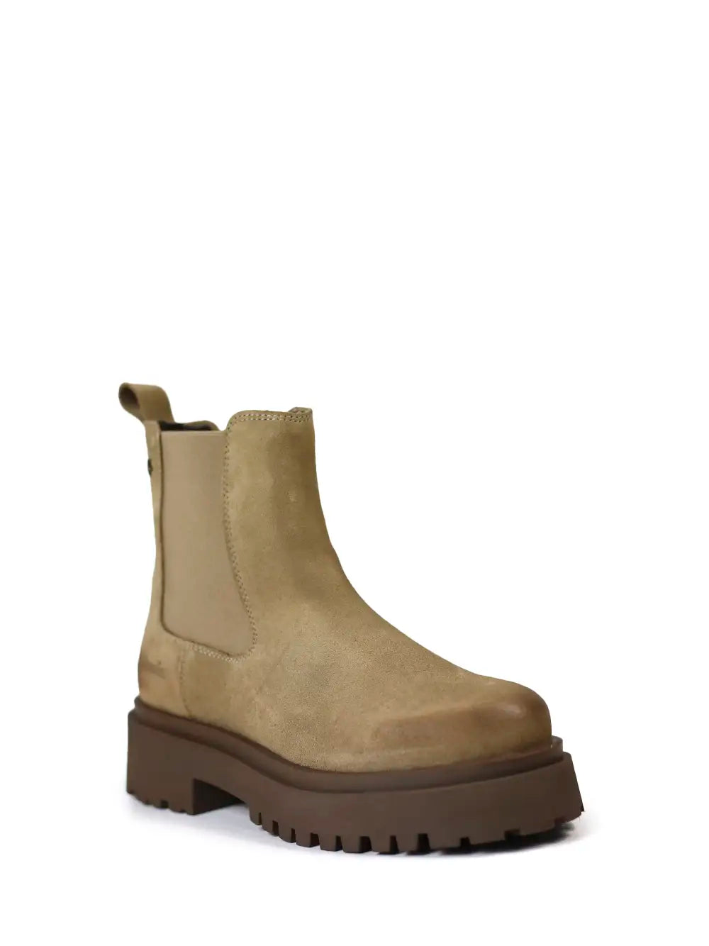 Beige suede boot with lug sole