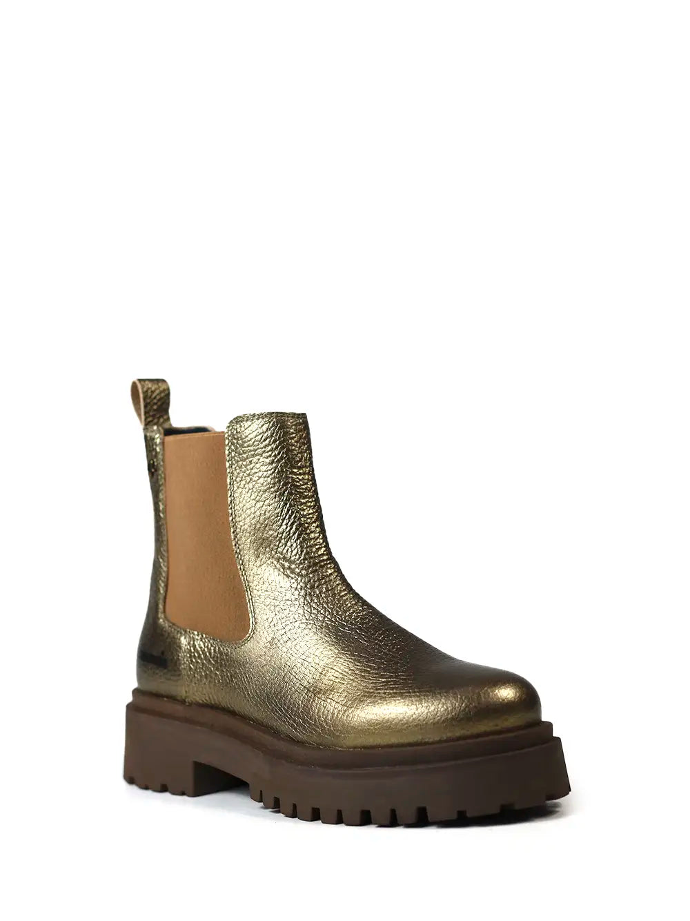 Bota de Piel Dorada y Suela de Oruga