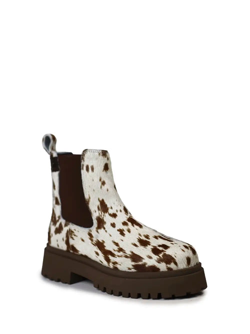 Brauner Stiefel mit Kuh-Animal-Print
