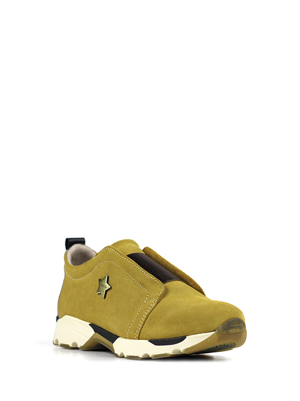 Yellow Suede Sneakers with Metallic Elastic