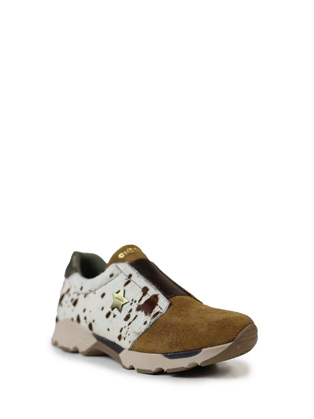 Brown Suede Sneakers with Cow Animal Print