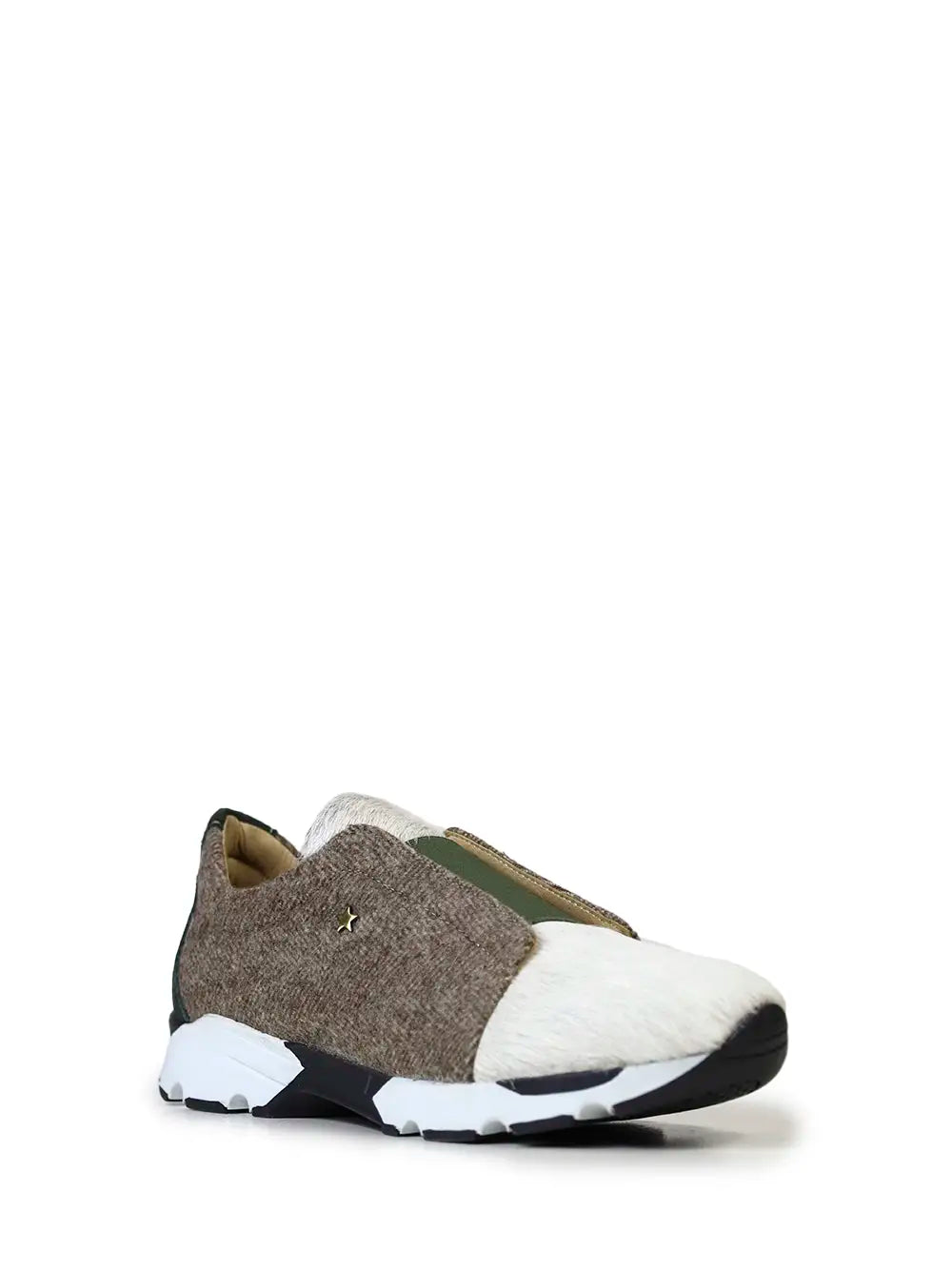 Ténis em Burel Cinzento e Pelo Branco