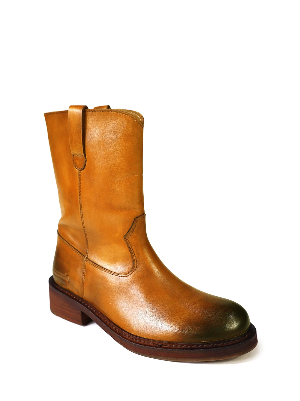 Bota em Pele Camel e Cano Alto